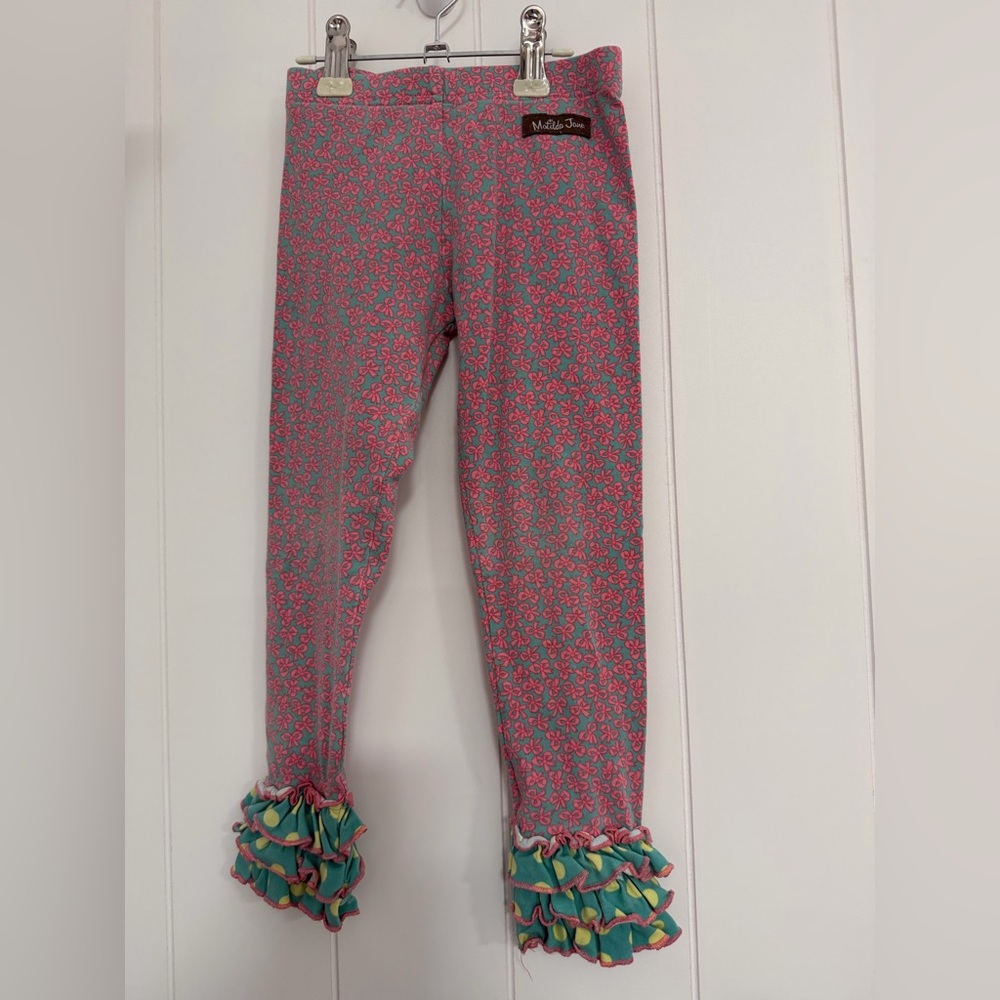 Matilda Jane Knot Leggings Ruffle Pants Girls Size‎ 6 Bow Print Boutique